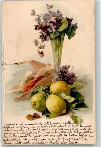 1903 Blumenvase Früchte Veilchen Meissner u. Buch Serie 1157 Festtafel