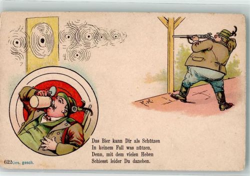 Schütze Bier trinken Gedicht Lithographie