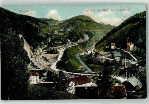 Triberg 1909 Bahnhof und Gutachtal Bahnpost Konstanz Zug 1437