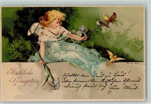 1901 mit Glimmer/Glitzerauflage Vögel Pfingsten