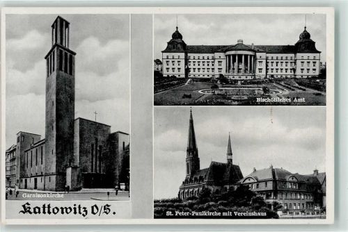 Kattowitz Garnisonkirche Bischöfliches Amt St. Peter Paulkirche mit Vereinshaus