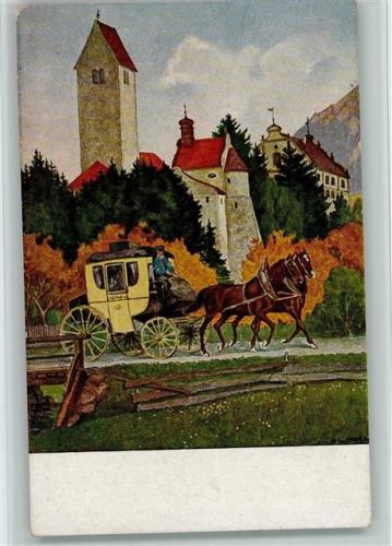 Serie XXIV Nr. 3 - Hoeß "Rauhenzell im Allgäu, Postkutsche , gute Erhaltung AK