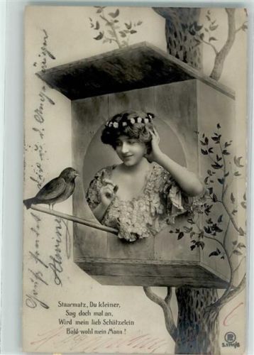 1907 Frauenbild im Vogelkasten Brokat Rotophot Serie 1141-6