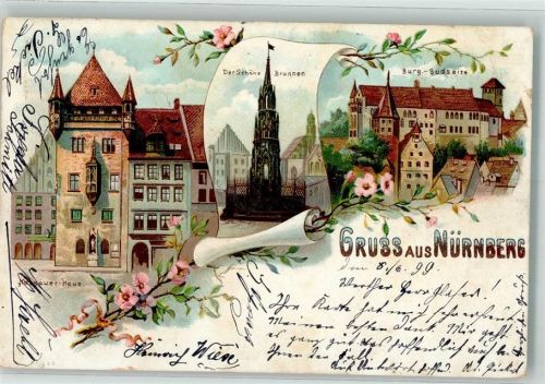 Nürnberg 1899 Nasserhaus Burg Der schöne Brunnen