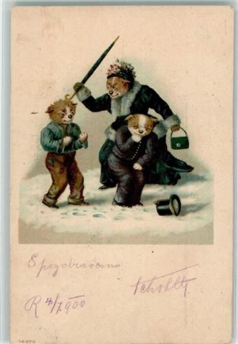 1900 Hundefamilie Handtasche Regenschirm