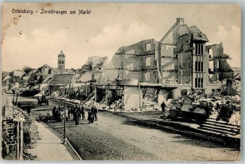 Ortelsburg Marktplatz Zerstörungen Foto AK