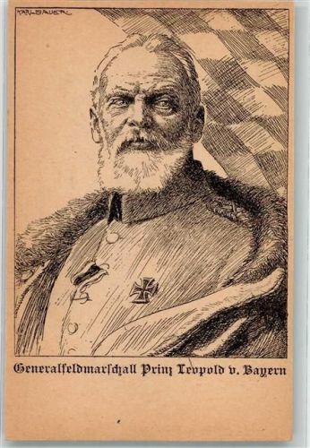 Generalfeldmarschall Prinz Leopold v. Bayern sign. Carl Bauer Federzeichnung