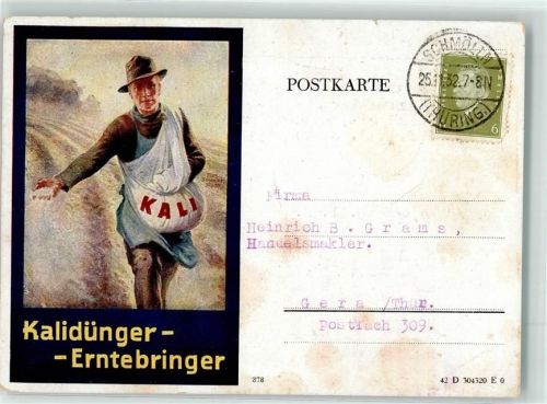 Gera 1932 Bauer bringt Kali aus Kalidünger - Erntebringer Firma Heinrich B. Grams