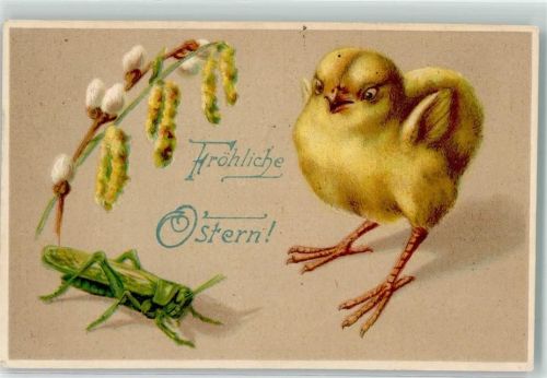 1912 Ostern Küken und eine Grille