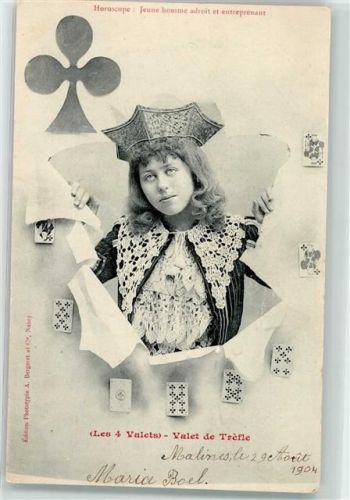 1904 Phototypie Bergeret Valet de Trefle Kreuz König durchbrochene Papierwand