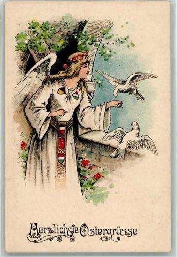 1917 Ostern Tauben Wappen am Kleid WK I