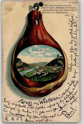 Porta Westfalica 1907 Westfälischer Schinken Lithographie