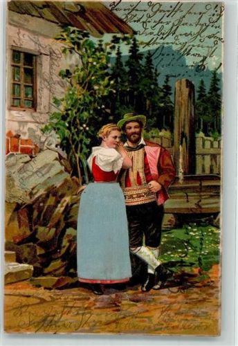 1905 mit echt Stoff Applikation Liebespaar