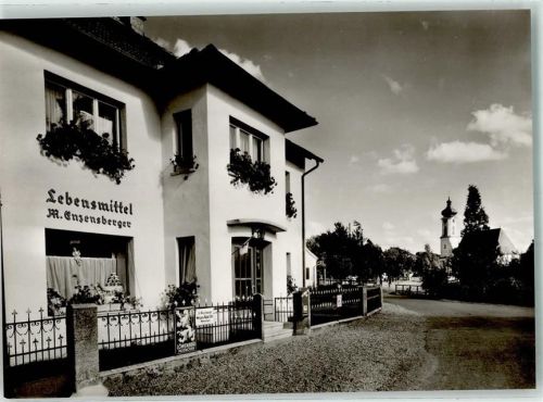 Memmingen Handlung Lebensmittel Werbung Löwenbräu Emailleschild Kirche Ort lt. Verlag