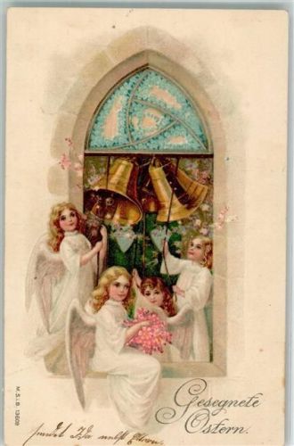 1906 Engel Glocken Vergissmeinnicht Lithographie