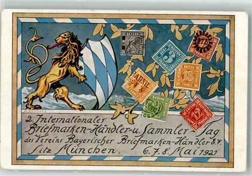 W8000 München sign. Bungerz A. 2. Internationaler Briefmarken-Händler- u. Sammler-Tag d. Vereins Bayerischer Briefmarken-Händler Philatelistentag 1921