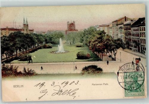 Kreuzberg 1903 Mariannen Platz Parkanlage Springbrunnen