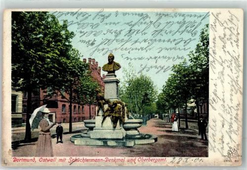 Dortmund 1901 Ostwall mit Schüchtermann-Denkmal und Oberbergamt