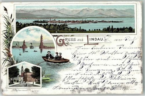 Lindau Lithograhpie Hafen Leuchtturm Heidenmaer