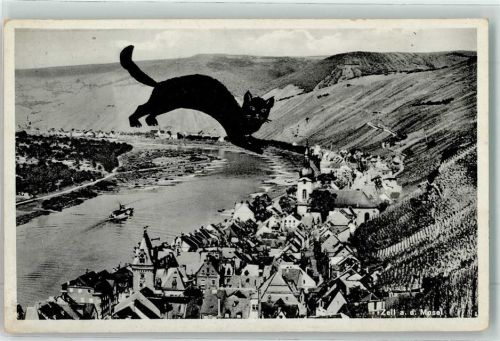Zell Stilisierte Zeller Schwarze Katz über dem Ort