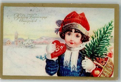 1923 Kind kl. Tannenbaum, Lebkuchen, Korb mit Äpfel