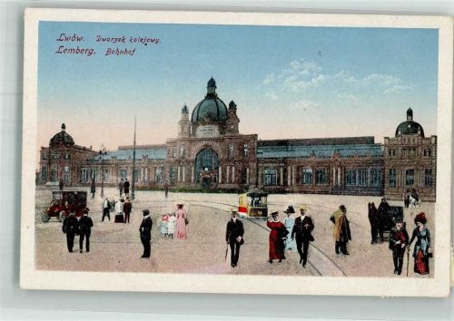 Lemberg 1915 Bahnhof Straßenbahn Auto
