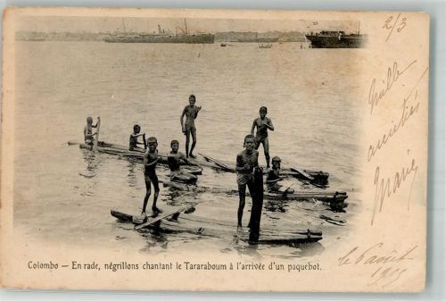 Colombo 1908 Tracht Kinder Einbaum Hafen