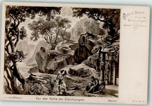 Ring der Nibelungen Bild Nr. 12 Vor der Halle der Gibichungen sign. Joseph Hoffmann Wagner, Richard Nibelungensage Künstlerkarte