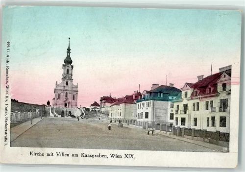 Wien 1919 Kirche mit Villen am Kaasgraben