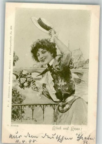 1898 von O. Bluhm Frau mit Rosen, Verlag Ackermann Nr. 264 + Adelskorrespondenz