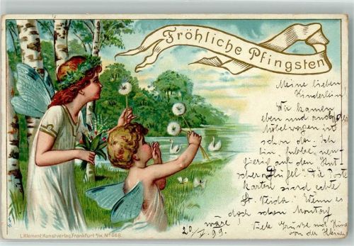 1904 Elfen mit Pusteblumen , Schwäne , Birken