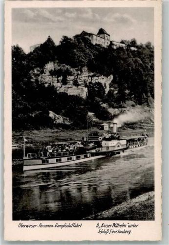 Fürstenberg Dampfer Kaiser Wilhelm unter Schloß Oberweser Dampfschiffahrt