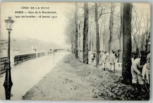 Paris 1910 Hochwassee Seine Bahnhof Gare de la Bourdonnais Winter