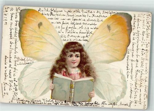 1899 Schmetterling Buch lesen Lithographie