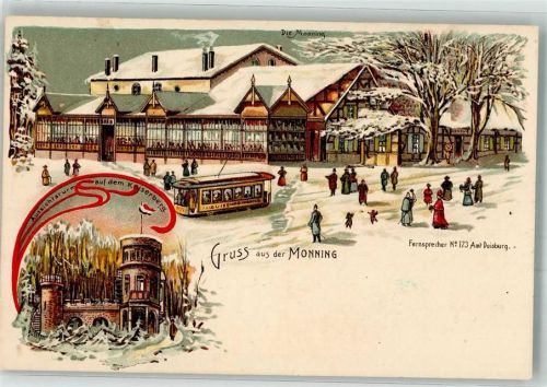 Duisburg Lithographie monning Straßenbahn Leim löst sich