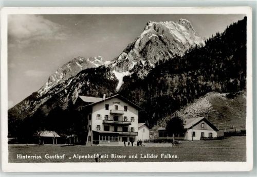 Hinterriß 1941 Gasthaus Alpenhof mit Risser und Lalider Falken