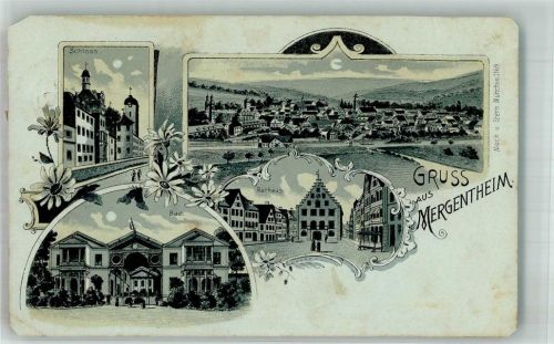 Bad Mergentheim 1900 Lithographie Schloss Rathaus Bad