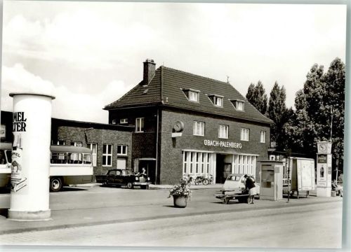 Übach Omnibus Litfaßsäule Auto Oldtimer Bahnhof Foto-AK