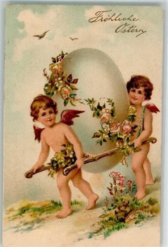 Engel Osterei Rosen Lithographie