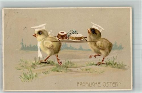 1914 Küken vermenschlicht tragen Kuchen