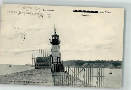 Sassnitz 1934 Leuchtturm Bahnpost Berlin-Sassnitz Zug 214
