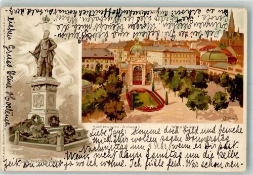 Wiesbaden 1899 sign. Münch C. Kochbrunnen Kaiser Friedrich Denkmal