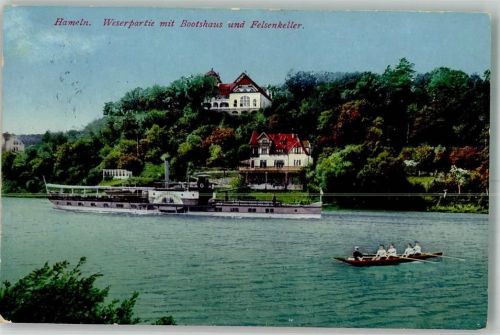 Hameln 1915 Weserschiffe Raddampfer Bootshaus Ruderboot