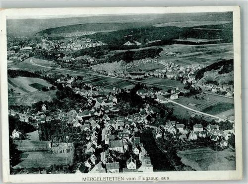 Mergelstetten Fliegeraufnahme des Ortes mit Ev. Kirche