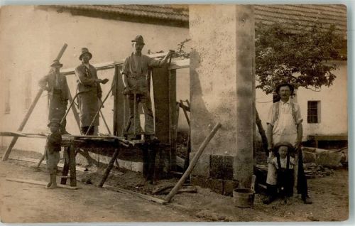 Beruf Maurer Tischler Bauarbeiter 1920 Privatfoto AK