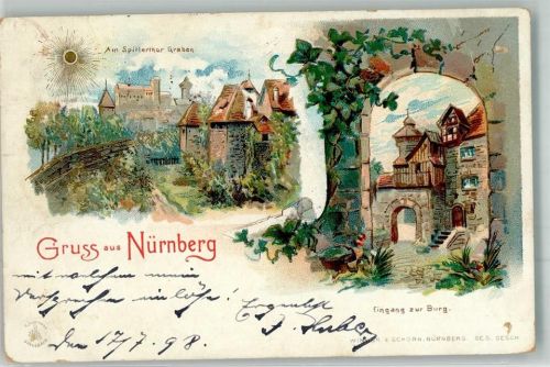 Nürnberg 1898 Eingang zur Burg Spitlertor Graben Goldene Sonne Verlag Winkler & Schorn