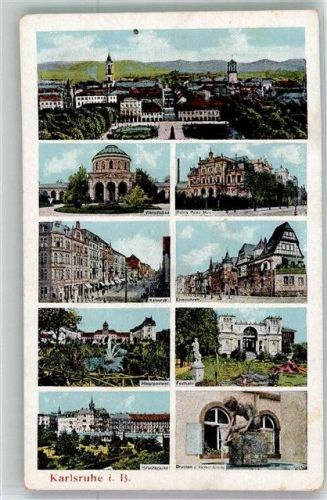 Karlsruhe Vierodtsbad Palais Prinz Max Kaiserstraße Eisenlohrstraße Postamt Festhalle Hirschbrücke Brunnen