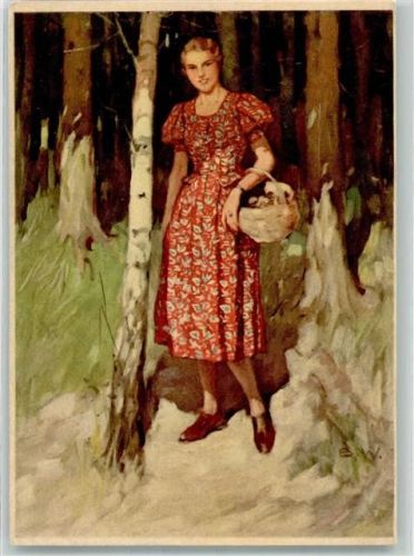 Licht - und Wetterechtheit sign. Wennerberg Mode Pilz sammeln Indanthren 1925 Künstlerkarte