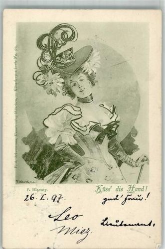 1898 sign. Hlavaty Hutmode leichtes Mädchen + Adelskorrespondenz