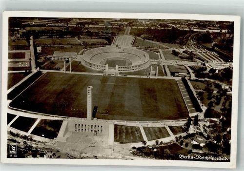 Charlottenburg 1936 Fliegeraufnahme vom Reichssportfeld mit Olympiastadion Fotograf Klinke & Co. Sonderstempel